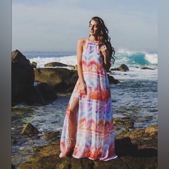 Show Me Your MuMu Womens Multi Side Slit Bronte Salvation Mountain Maxi Dress M - Picture 1 of 11